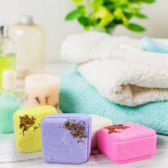 Square bath bombs made with musk, Rose, Lavender and Jasmine fragrance and flower buds & petals(60 gm each)