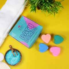Pastel heart bath bombs with peachy blush, tangy orange, aqua and lemongrass (each 60 gm )