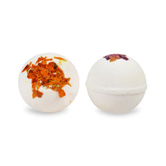 White Round Bath Bomb with Flower Buds & Petals Rose, Lavender, Ylang Ylang, Musk Fragrance Bath Bomb (65 Gram Each)
