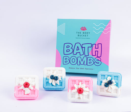 Waffle Bath Bomb with Bubble Frosting - 70g Each | Strawberry & Aqua Fragrance | Natural Handcrafted Fizzy Bath Bomb | Perfect for Relaxing Bath & Skin Nourishment