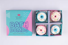 Blueberry & Cranberry Donut Bath Bombs - 65g Each (Pack of 4) | Natural Handcrafted Aromatic Fragrance | Relaxing Bubble Bath Experience | Ideal Gift for Kids, Men & Women