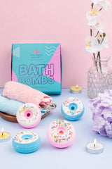 Blueberry & Cranberry Donut Bath Bombs - 65g Each (Pack of 4) | Natural Handcrafted Aromatic Fragrance | Relaxing Bubble Bath Experience | Ideal Gift for Kids, Men & Women