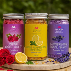 Bath Salts-Pack of 3 - 200gms each | Combo of Lavender, Rose and Lemon Peppermint | For Soothing and Relaxion Bath, Foot Spa