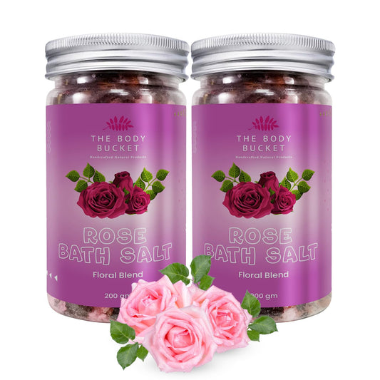 Rose Bath Salt- Pack of 2|Floral blend of Rose, Geranium, and Ylang-Ylang Essential Oil|Pure & Natural |For a Soothing & Relaxation Bath, Foot Spa -200gms each