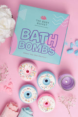 Blueberry & Cranberry Donut Bath Bombs - 65g Each (Pack of 4) | Natural Handcrafted Aromatic Fragrance | Relaxing Bubble Bath Experience | Ideal Gift for Kids, Men & Women