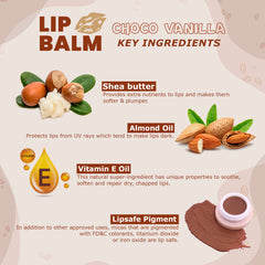 Choco Vanilla Lip Balm-8 gms| Made with Shea Butter, Almond Oil, Carrot Seed Oil, Vitamin E & Lip safe Pigment