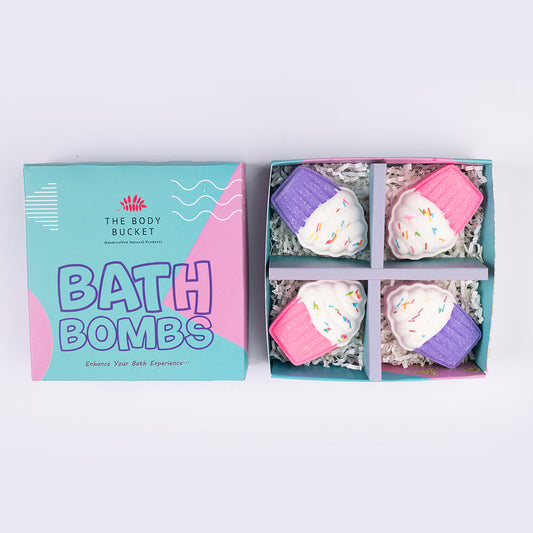 Vanilla Cupcake Bath Bombs – 70gm Each (Pack of 4) | Natural Handcrafted Aromatic Fragrance | Perfect Bath Gift for Kids, Men & Women | Relaxing Bubble Bath Experience