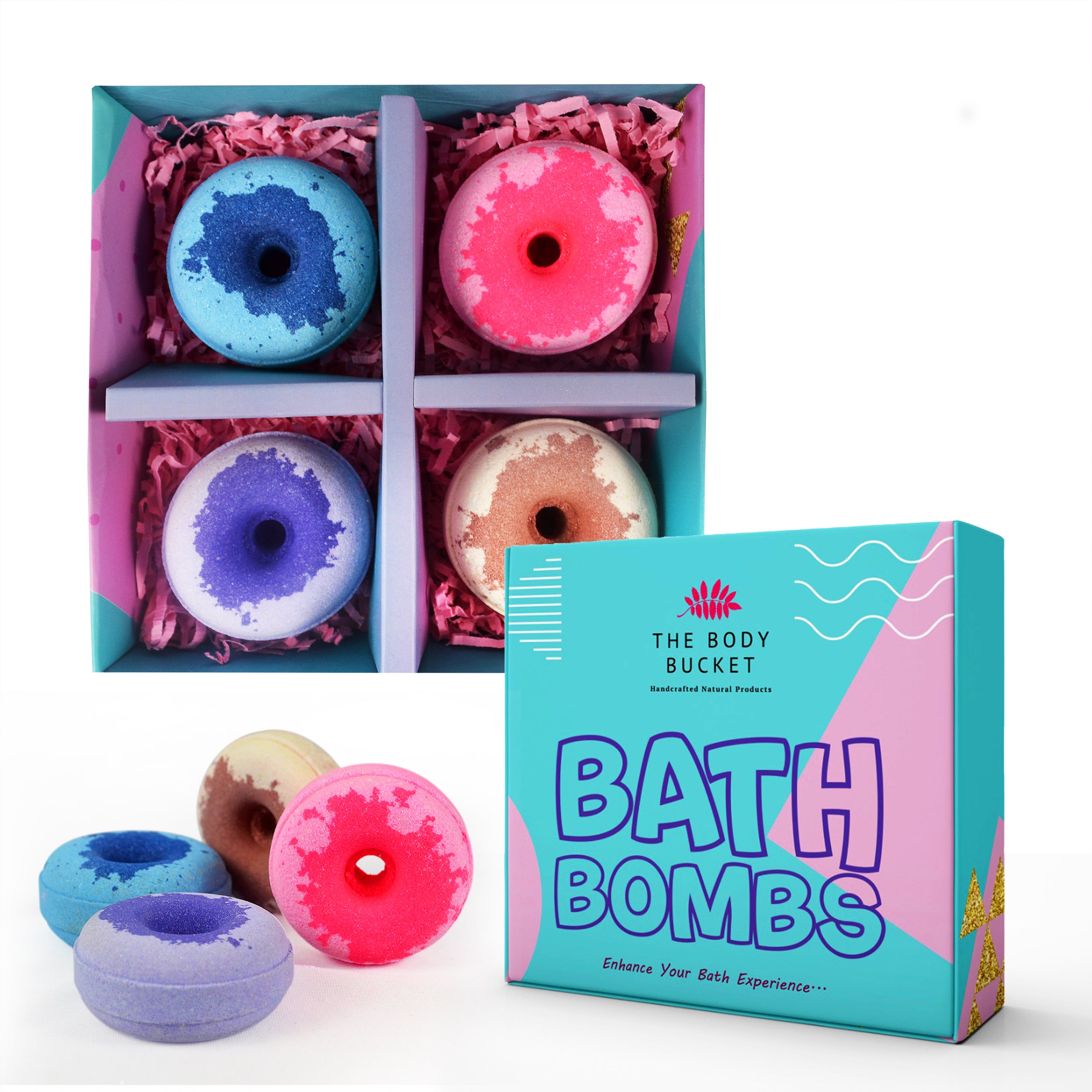 Donuts  bath bombs with aqua, rose, lavender and vanilla fregrances(65 gram each)