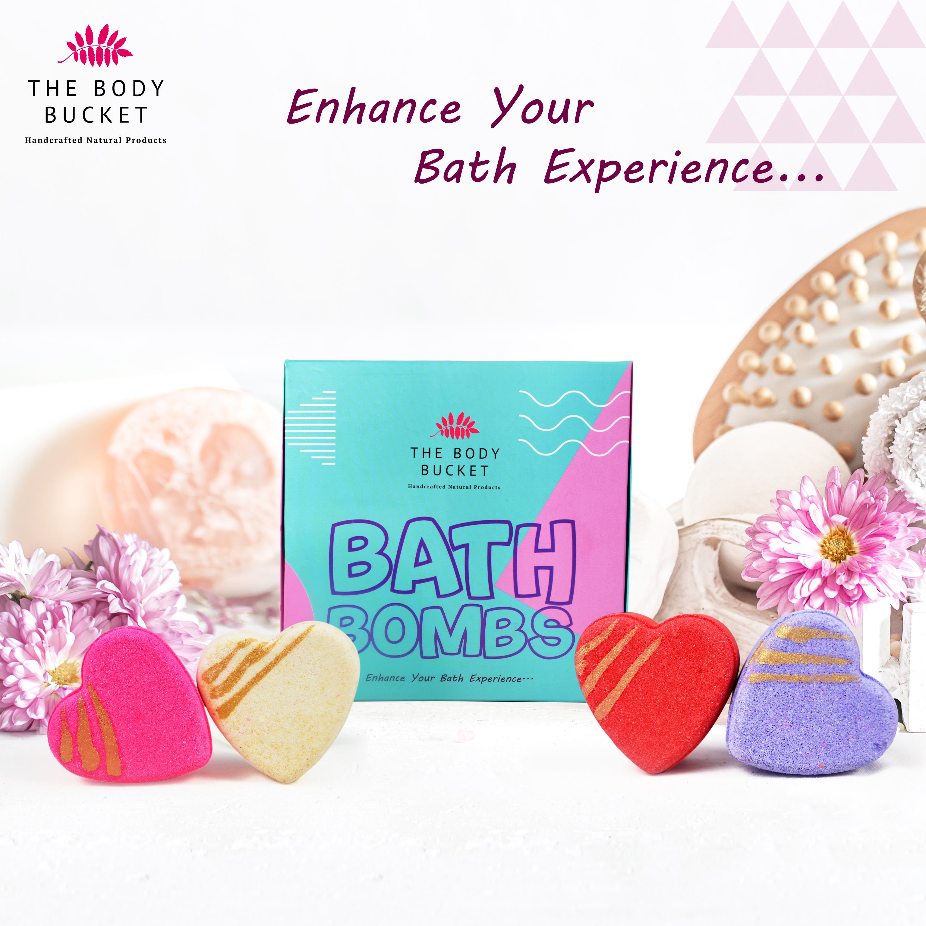 Heart bath bombs with red rose, jasmine, lavender and lady love flavor (60 gm each)