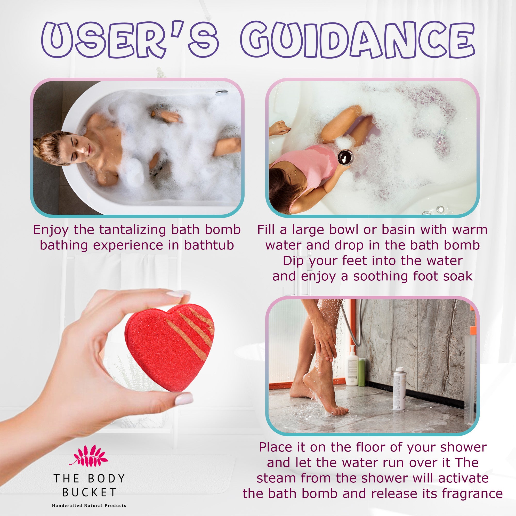 Heart bath bombs with red rose, jasmine, lavender and lady love flavor (60 gm each)