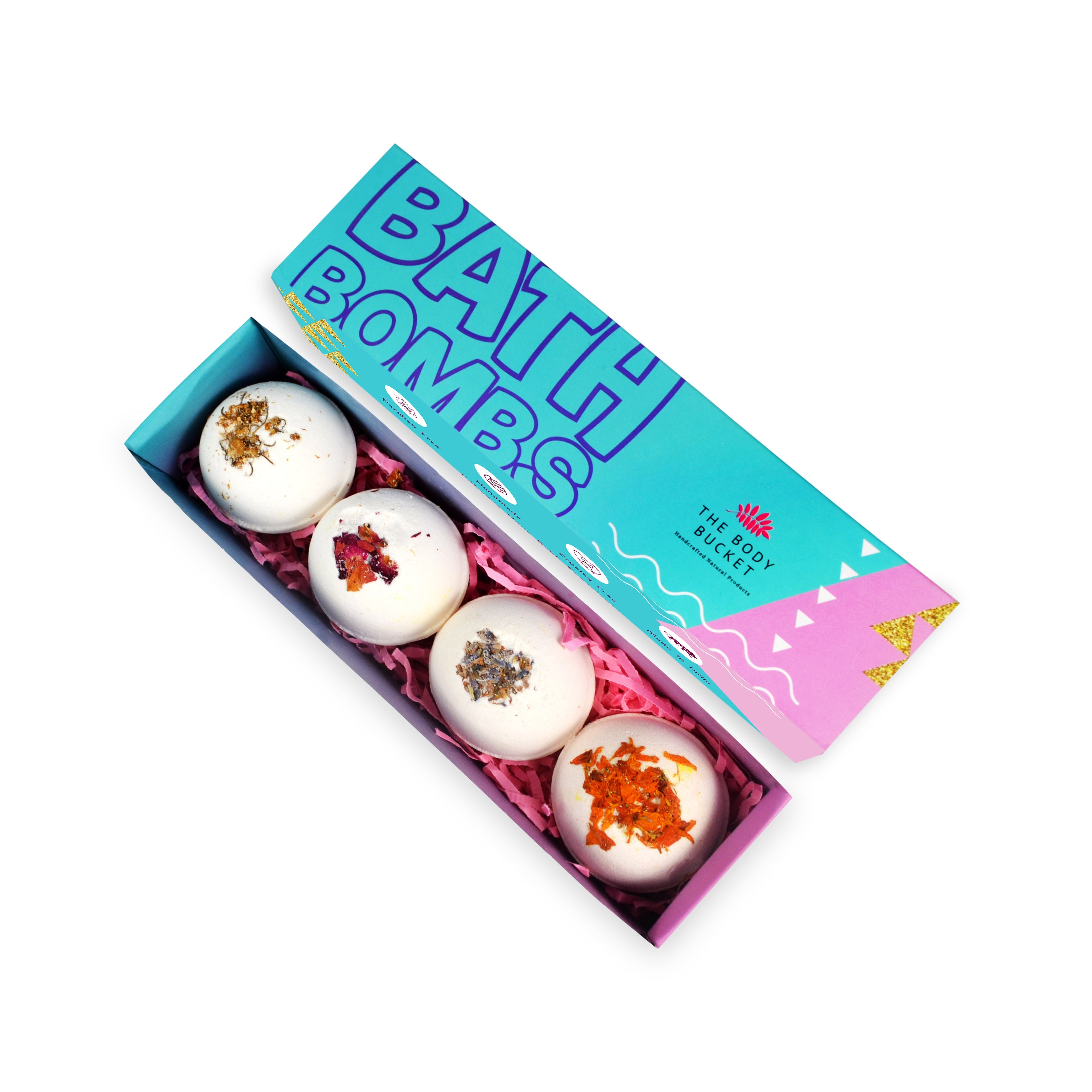 White Round Bath Bomb with Flower Buds & Petals Rose, Lavender, Ylang Ylang, Musk Fragrance Bath Bomb (65 Gram Each)