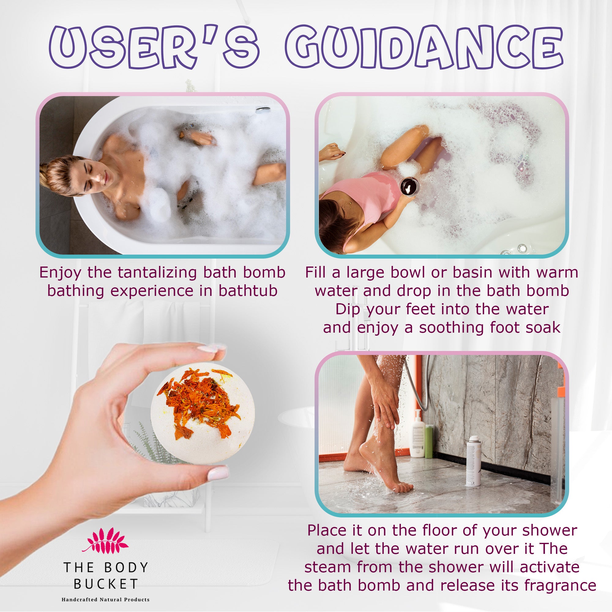 White Round Bath Bomb with Flower Buds & Petals Rose, Lavender, Ylang Ylang, Musk Fragrance Bath Bomb (65 Gram Each)