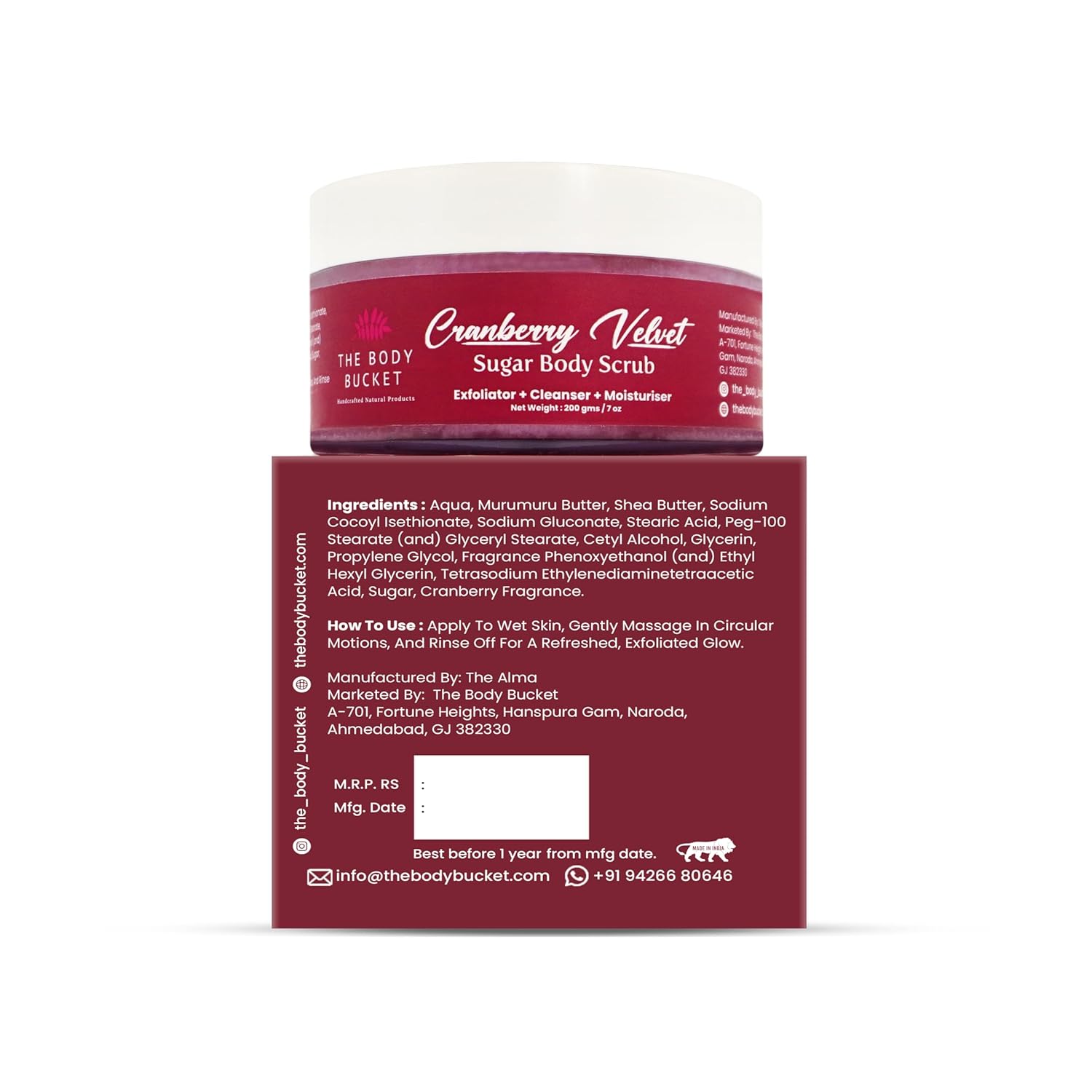 Sugar Body Scrub 3-in-1 Exfoliator, Cleanser, Moisturizer | Sulfate & Paraben Free(Craneberry)