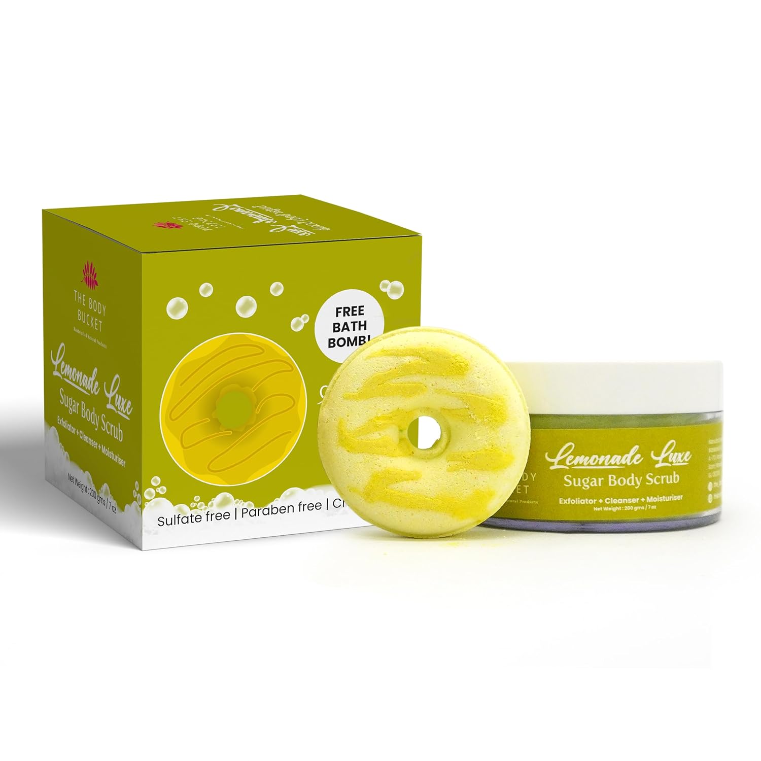 Sugar Body Scrub 3-in-1 Exfoliator, Cleanser, Moisturizer | Sulfate & Paraben Free(Lemonade)