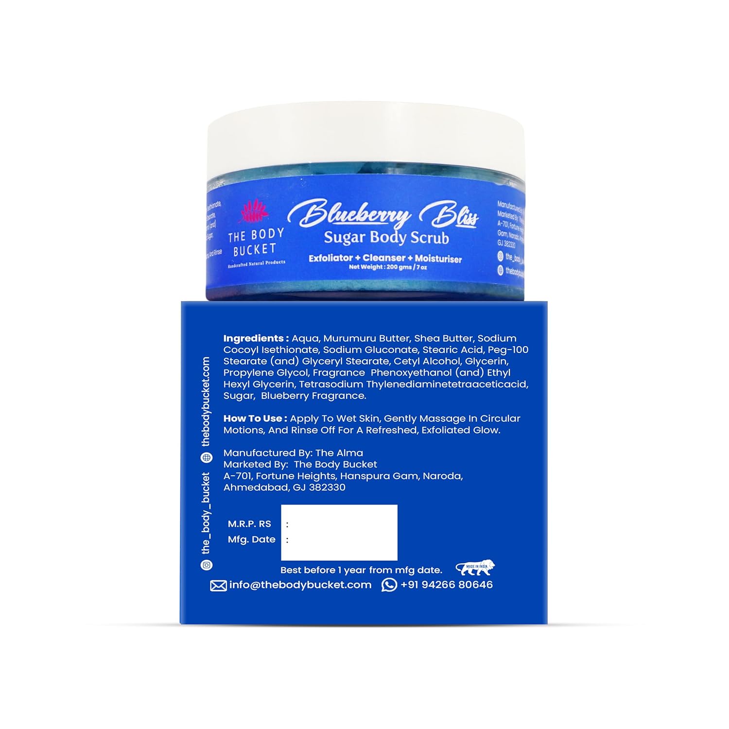 Sugar Body Scrub  3-in-1 Exfoliator, Cleanser, Moisturizer | Sulfate & Paraben Free(Blueberry)