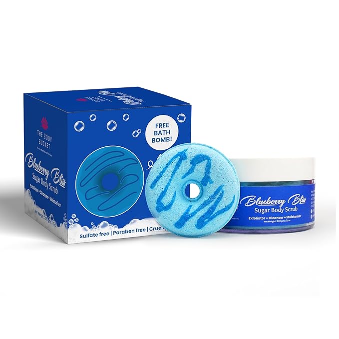 Sugar Body Scrub  3-in-1 Exfoliator, Cleanser, Moisturizer | Sulfate & Paraben Free(Blueberry)