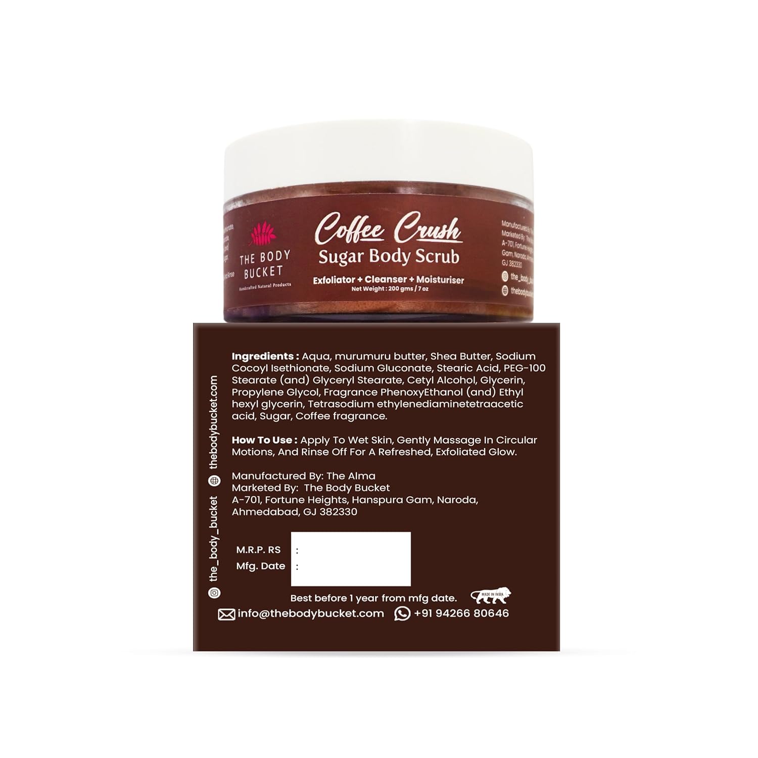 Sugar Body Scrub  3-in-1 Exfoliator, Cleanser, Moisturizer | Sulfate & Paraben Free(Coffee)