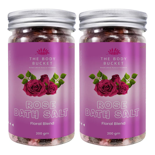 Rose Bath Salt- Pack of 2|Floral blend of Rose, Geranium, and Ylang-Ylang Essential Oil|Pure & Natural |For a Soothing & Relaxation Bath, Foot Spa -200gms each