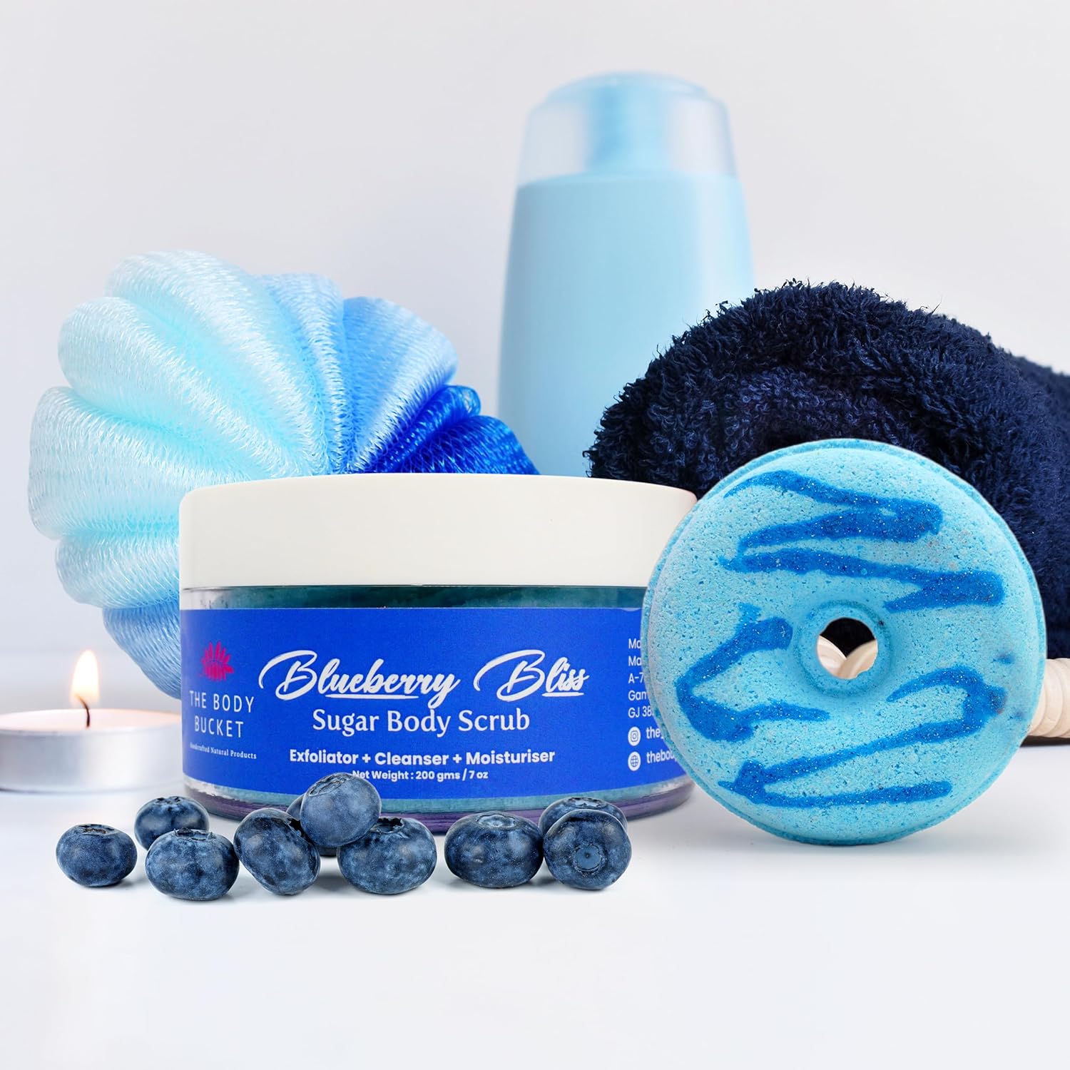 Sugar Body Scrub  3-in-1 Exfoliator, Cleanser, Moisturizer | Sulfate & Paraben Free(Blueberry)