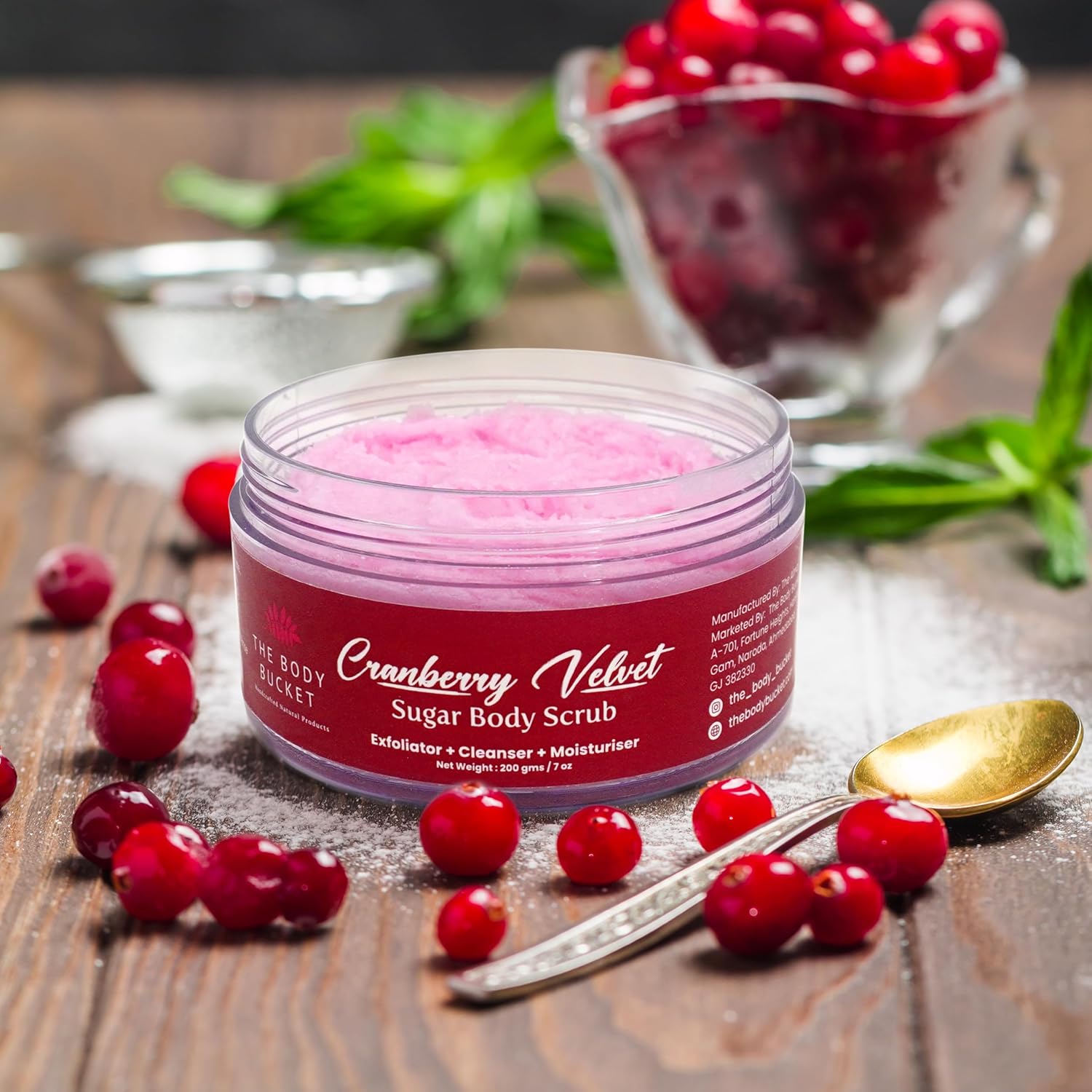 Sugar Body Scrub 3-in-1 Exfoliator, Cleanser, Moisturizer | Sulfate & Paraben Free(Craneberry)