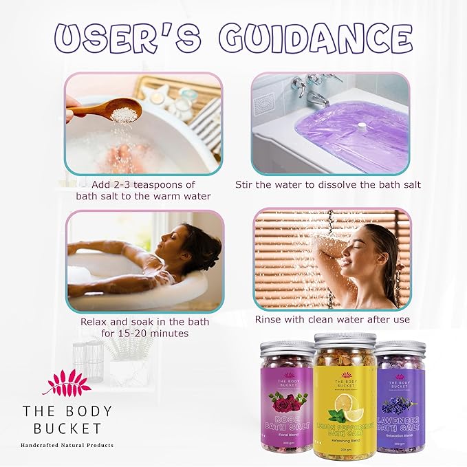 Bath Salts-Pack of 3 -  200gms each | Combo of Lavender, Rose and Lemon Peppermint