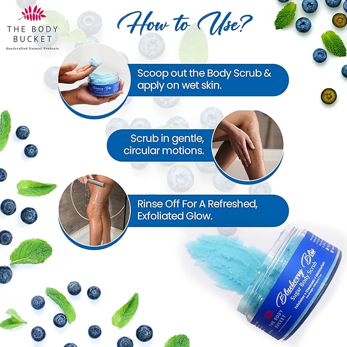 Sugar Body Scrub  3-in-1 Exfoliator, Cleanser, Moisturizer | Sulfate & Paraben Free(Blueberry)
