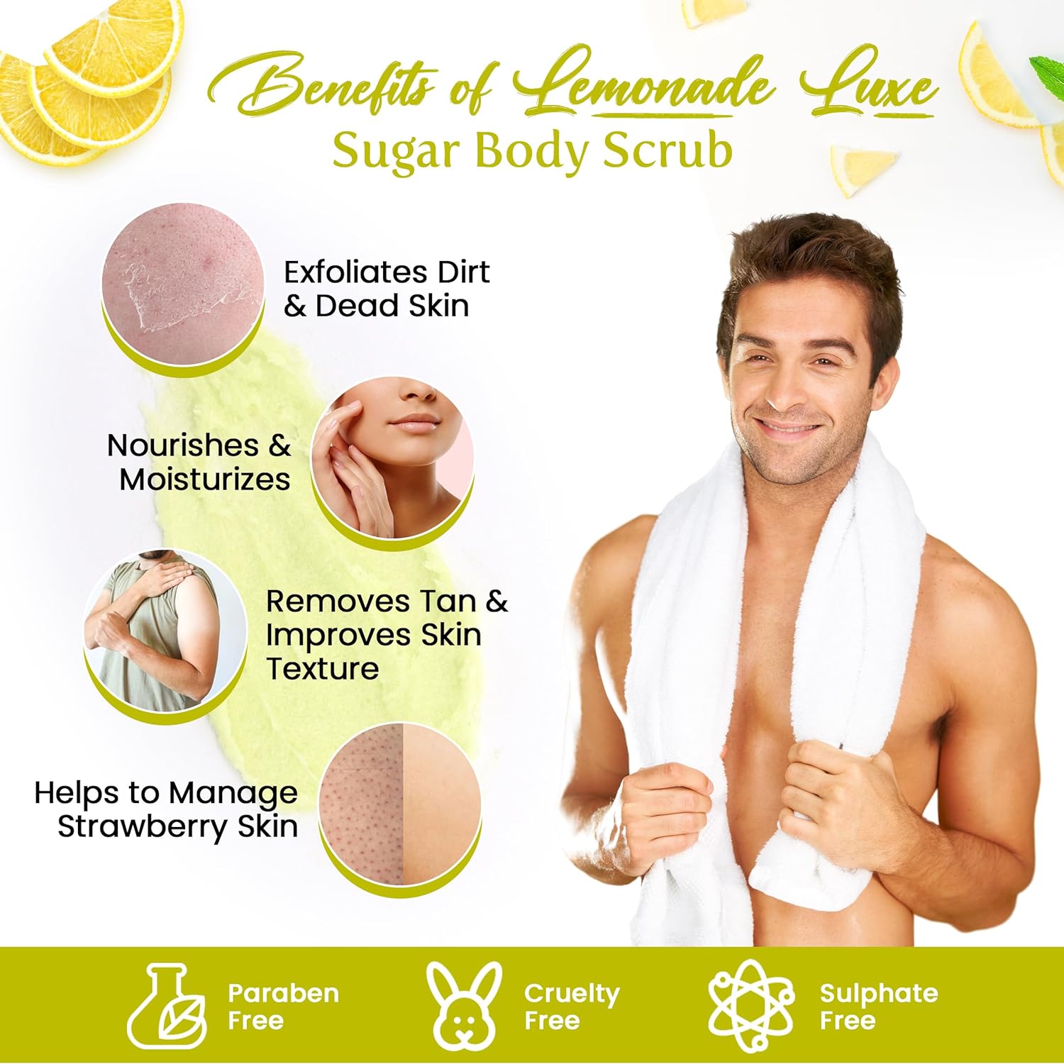 Sugar Body Scrub 3-in-1 Exfoliator, Cleanser, Moisturizer | Sulfate & Paraben Free(Lemonade)