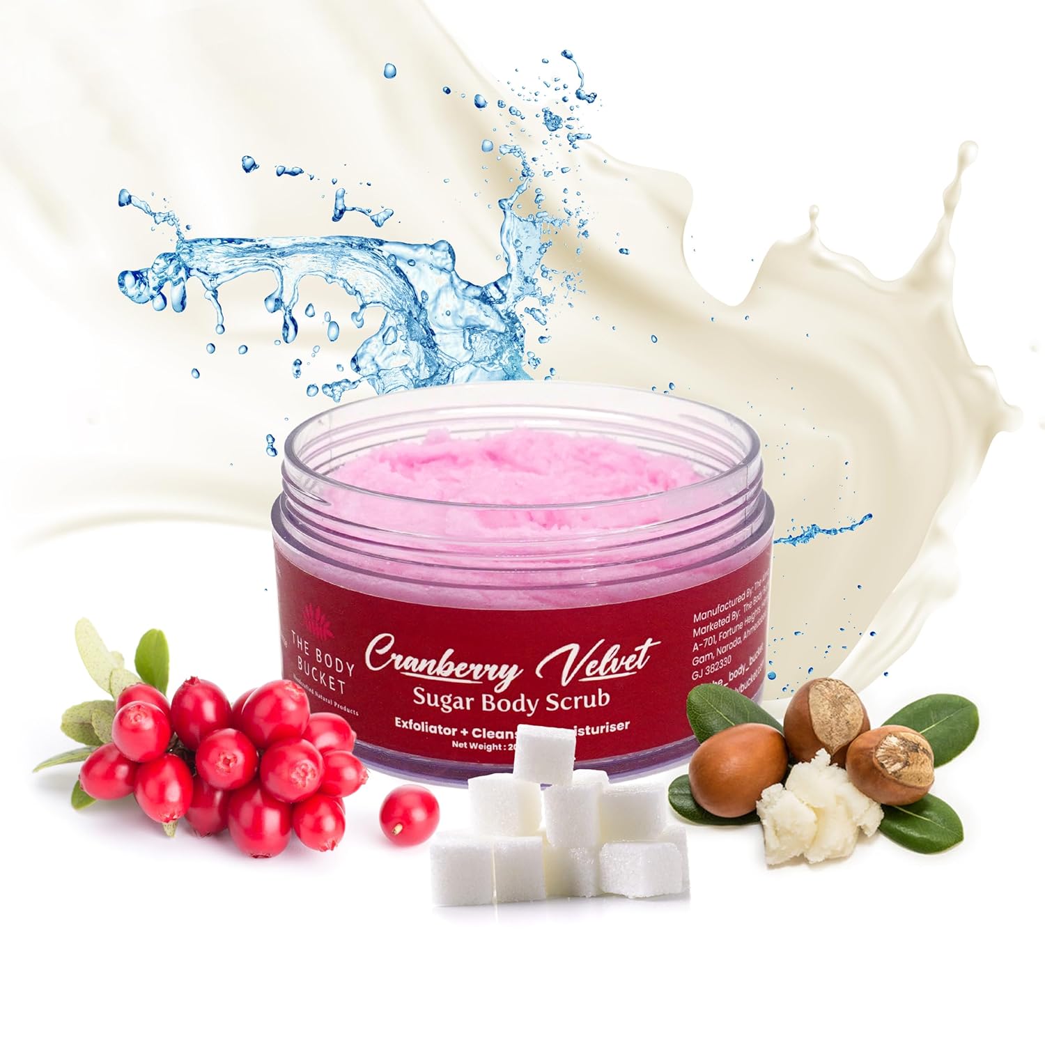 Sugar Body Scrub 3-in-1 Exfoliator, Cleanser, Moisturizer | Sulfate & Paraben Free(Craneberry)