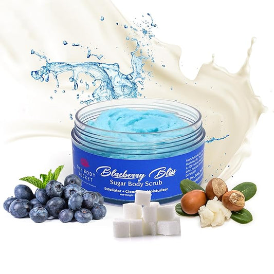 Sugar Body Scrub  3-in-1 Exfoliator, Cleanser, Moisturizer | Sulfate & Paraben Free(Blueberry)