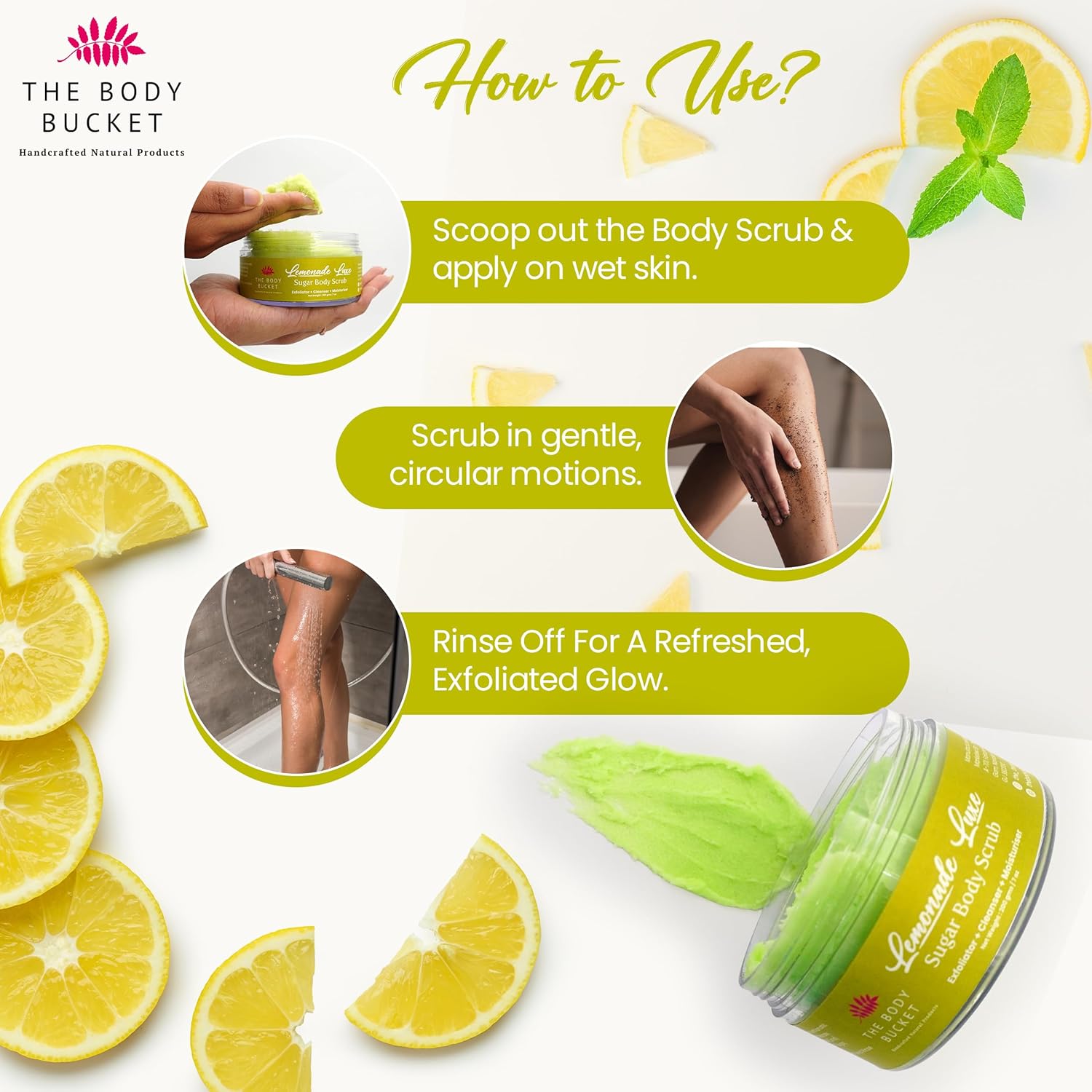 Sugar Body Scrub 3-in-1 Exfoliator, Cleanser, Moisturizer | Sulfate & Paraben Free(Lemonade)