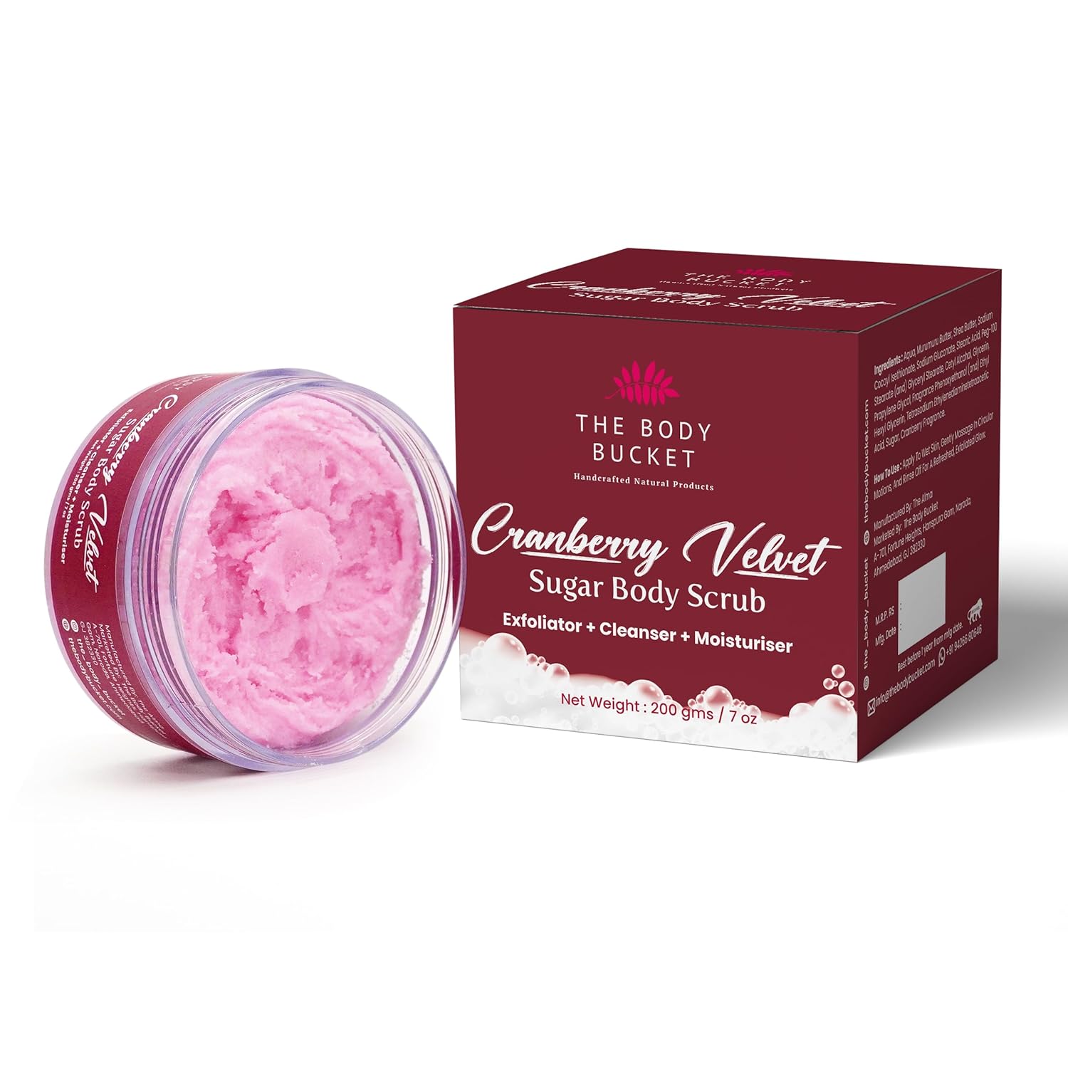 Sugar Body Scrub 3-in-1 Exfoliator, Cleanser, Moisturizer | Sulfate & Paraben Free(Craneberry)
