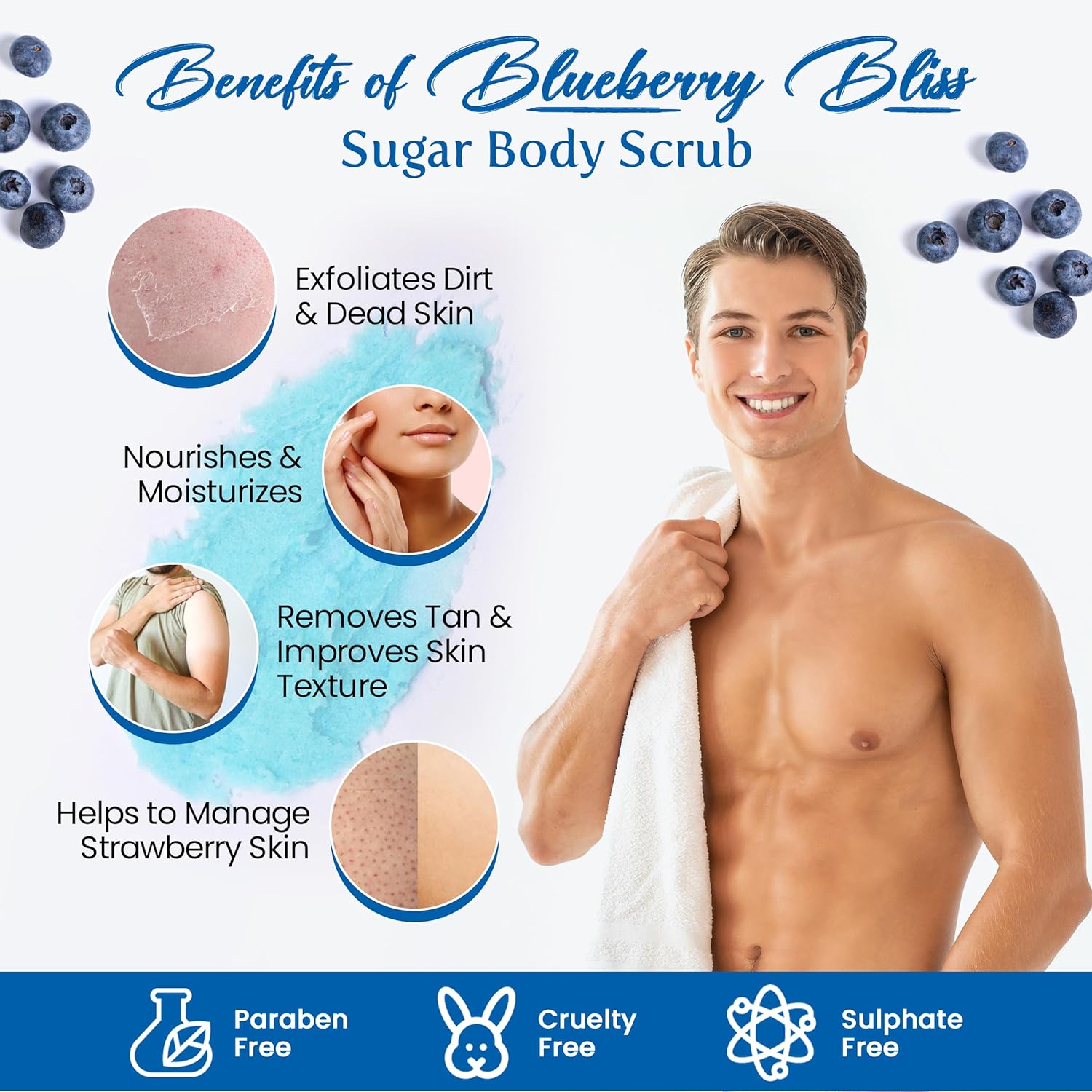 Sugar Body Scrub  3-in-1 Exfoliator, Cleanser, Moisturizer | Sulfate & Paraben Free(Blueberry)