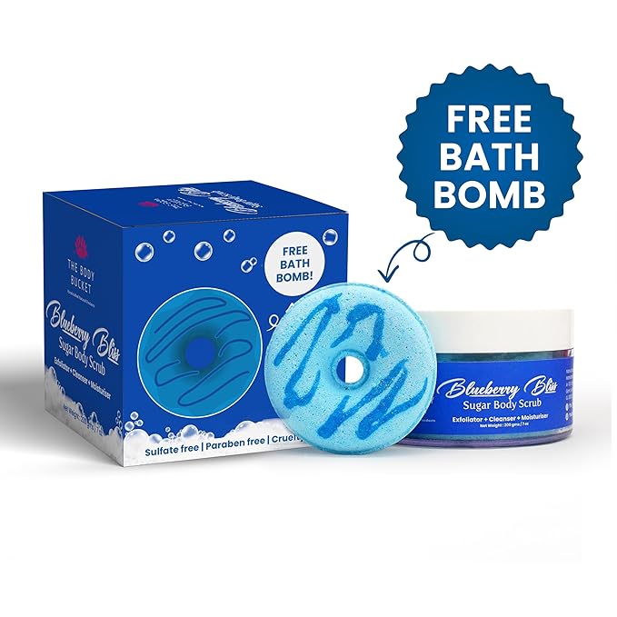 Sugar Body Scrub  3-in-1 Exfoliator, Cleanser, Moisturizer | Sulfate & Paraben Free(Blueberry)