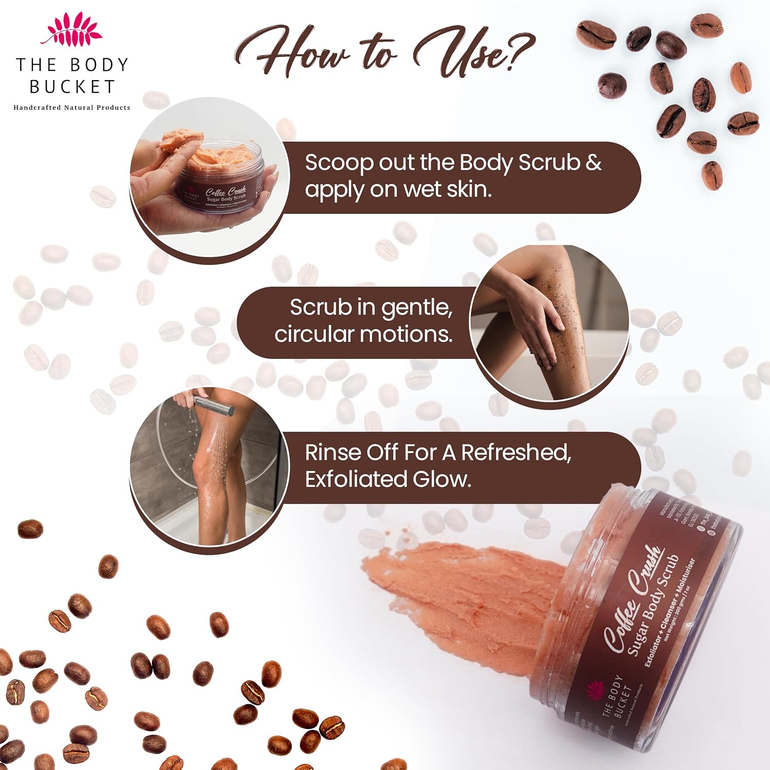 Sugar Body Scrub  3-in-1 Exfoliator, Cleanser, Moisturizer | Sulfate & Paraben Free(Coffee)