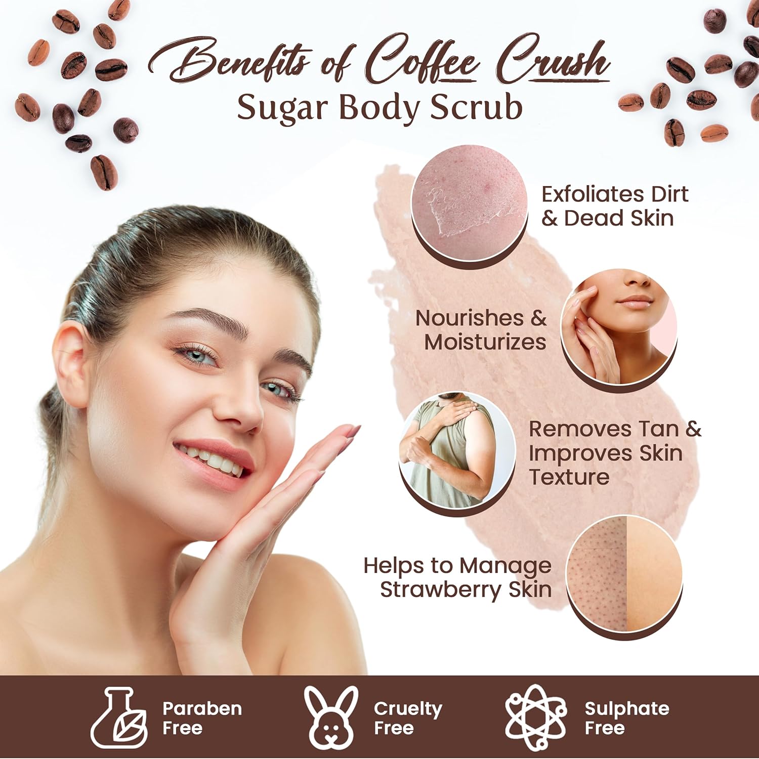 Sugar Body Scrub  3-in-1 Exfoliator, Cleanser, Moisturizer | Sulfate & Paraben Free(Coffee)
