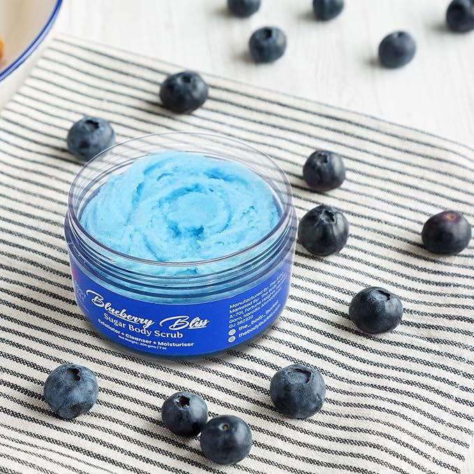 Sugar Body Scrub  3-in-1 Exfoliator, Cleanser, Moisturizer | Sulfate & Paraben Free(Blueberry)
