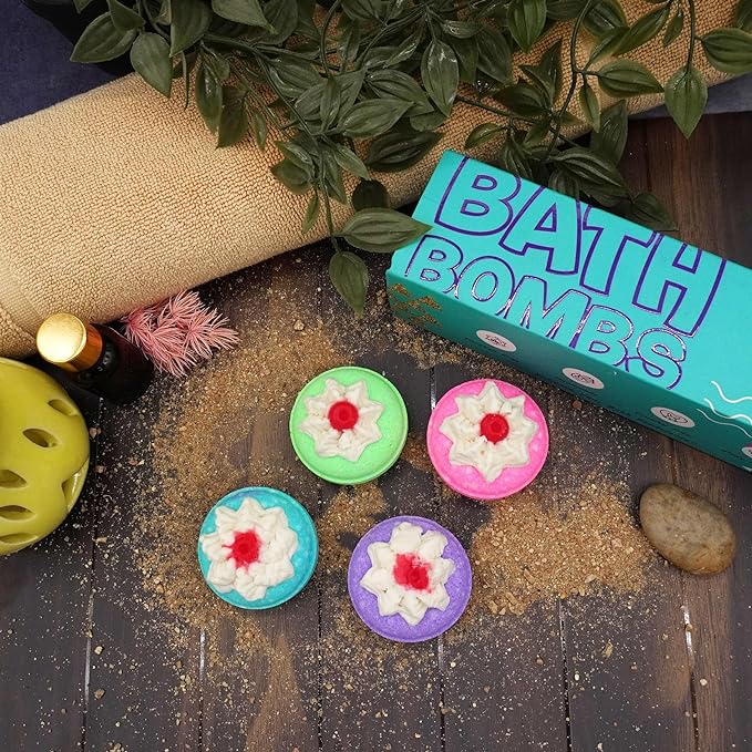 Mini Donut Cherry  Bath Bombs - 45 Gram Each (Pack of 4)