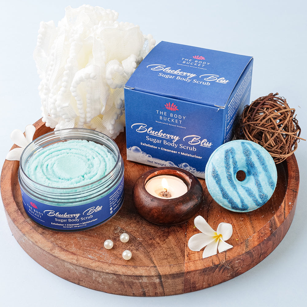 Sugar Body Scrub  3-in-1 Exfoliator, Cleanser, Moisturizer | Sulfate & Paraben Free(Blueberry)