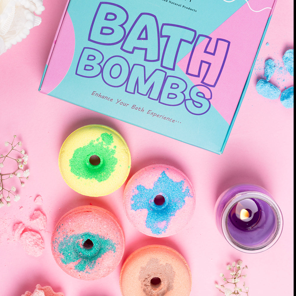 Donuts bath bombs strawberry, berry bubble gum, mango coco and lemon (65 gram each)