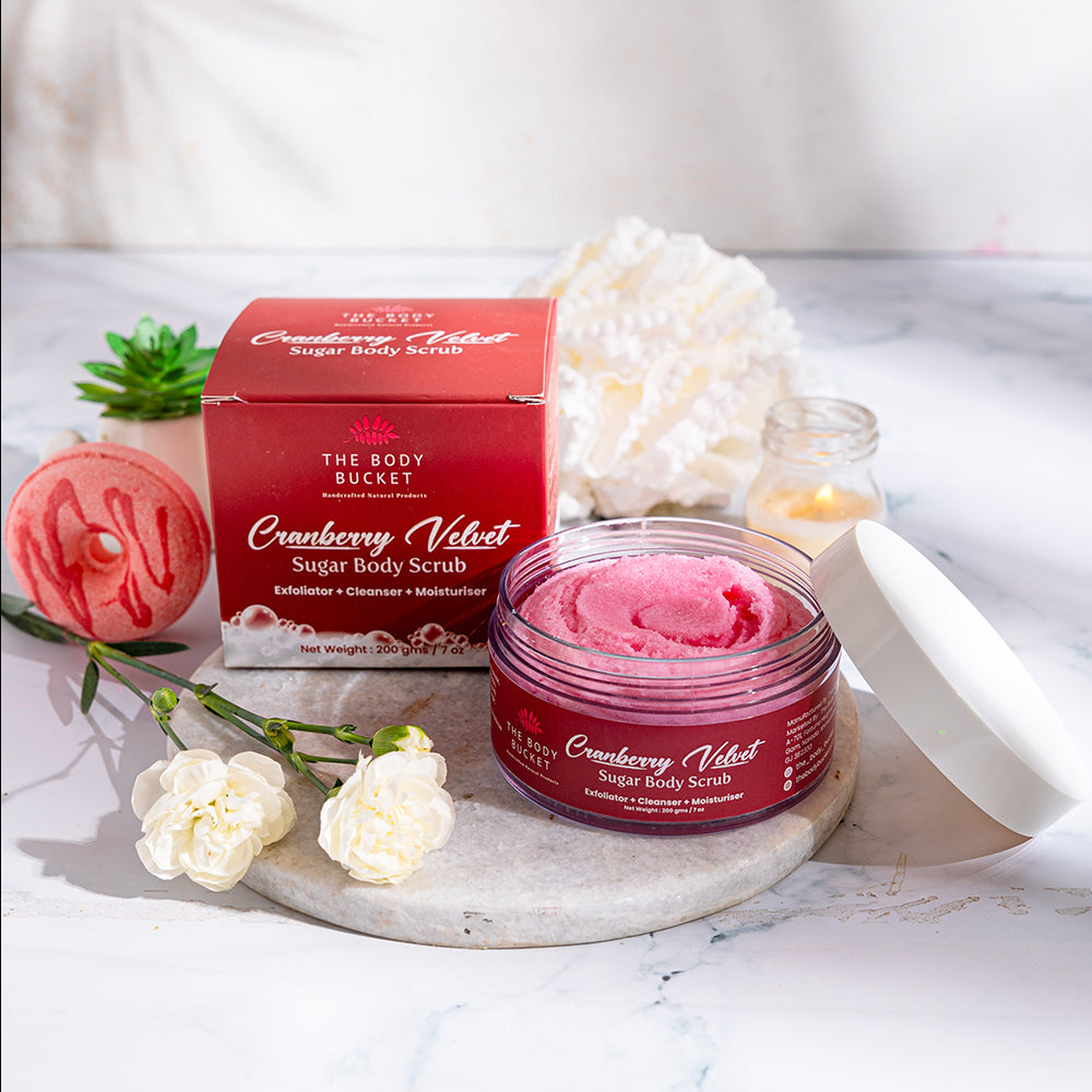 Sugar Body Scrub 3-in-1 Exfoliator, Cleanser, Moisturizer | Sulfate & Paraben Free(Craneberry)